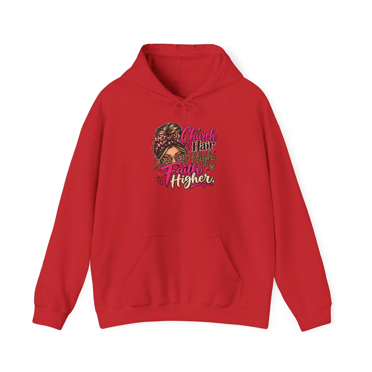 Faith Moves Mountains Hoodie — Messy Bun Girl Leopard Script Faith Apparel