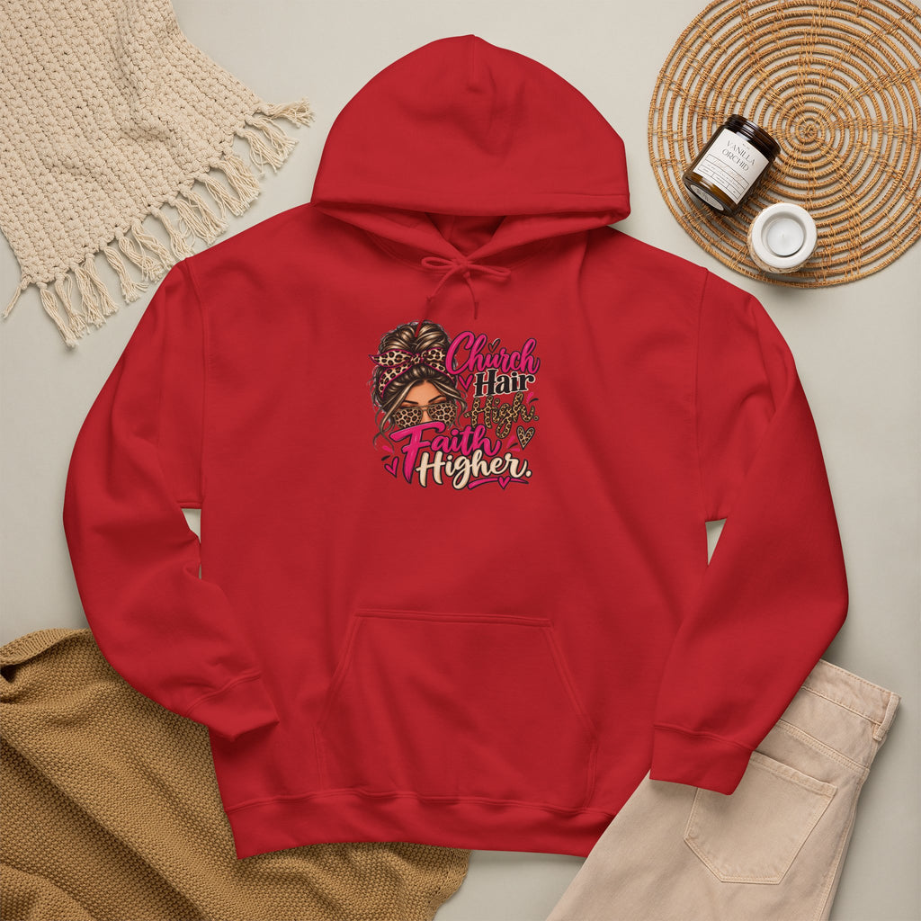 Faith Moves Mountains Hoodie — Messy Bun Girl Leopard Script Faith Apparel