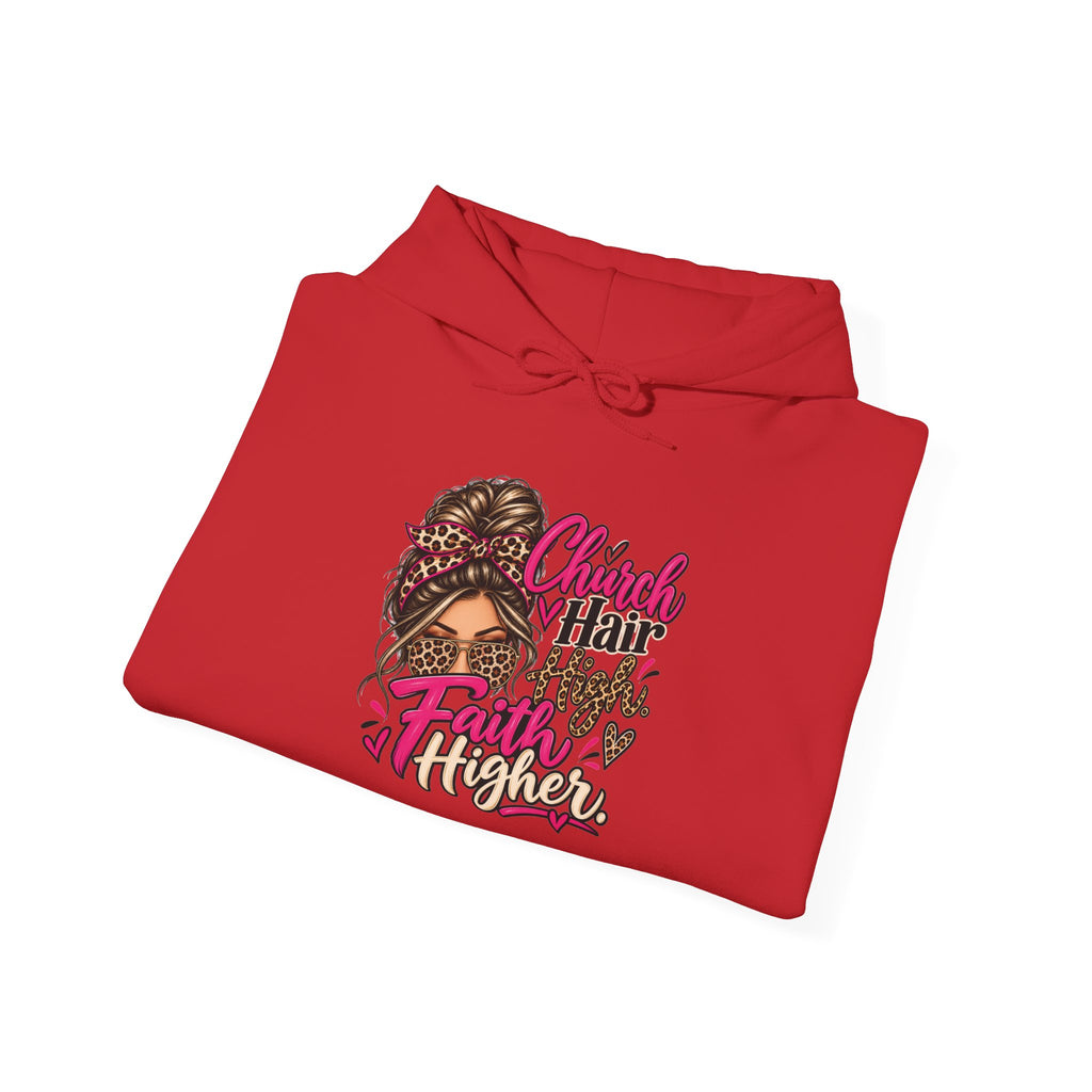 Faith Moves Mountains Hoodie — Messy Bun Girl Leopard Script Faith Apparel
