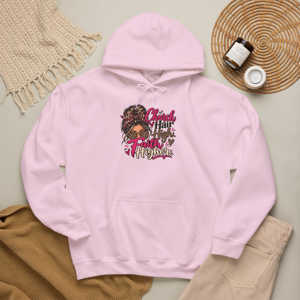 Faith Moves Mountains Hoodie — Messy Bun Girl Leopard Script Faith Apparel