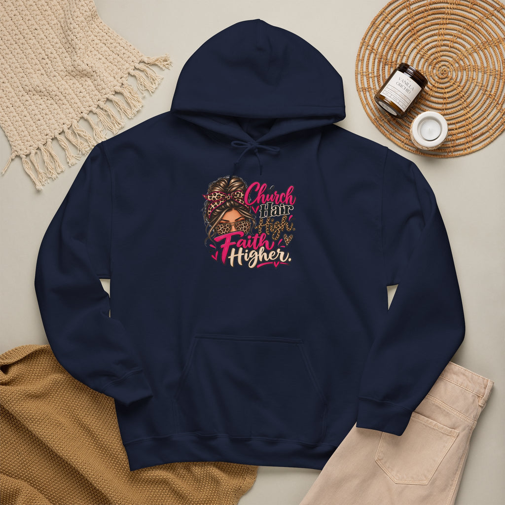 Faith Moves Mountains Hoodie — Messy Bun Girl Leopard Script Faith Apparel
