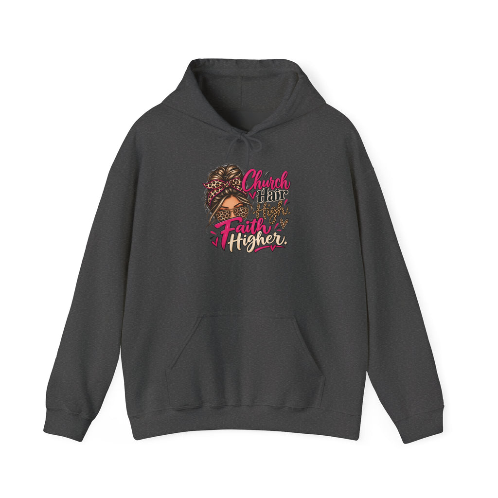 Faith Moves Mountains Hoodie — Messy Bun Girl Leopard Script Faith Apparel