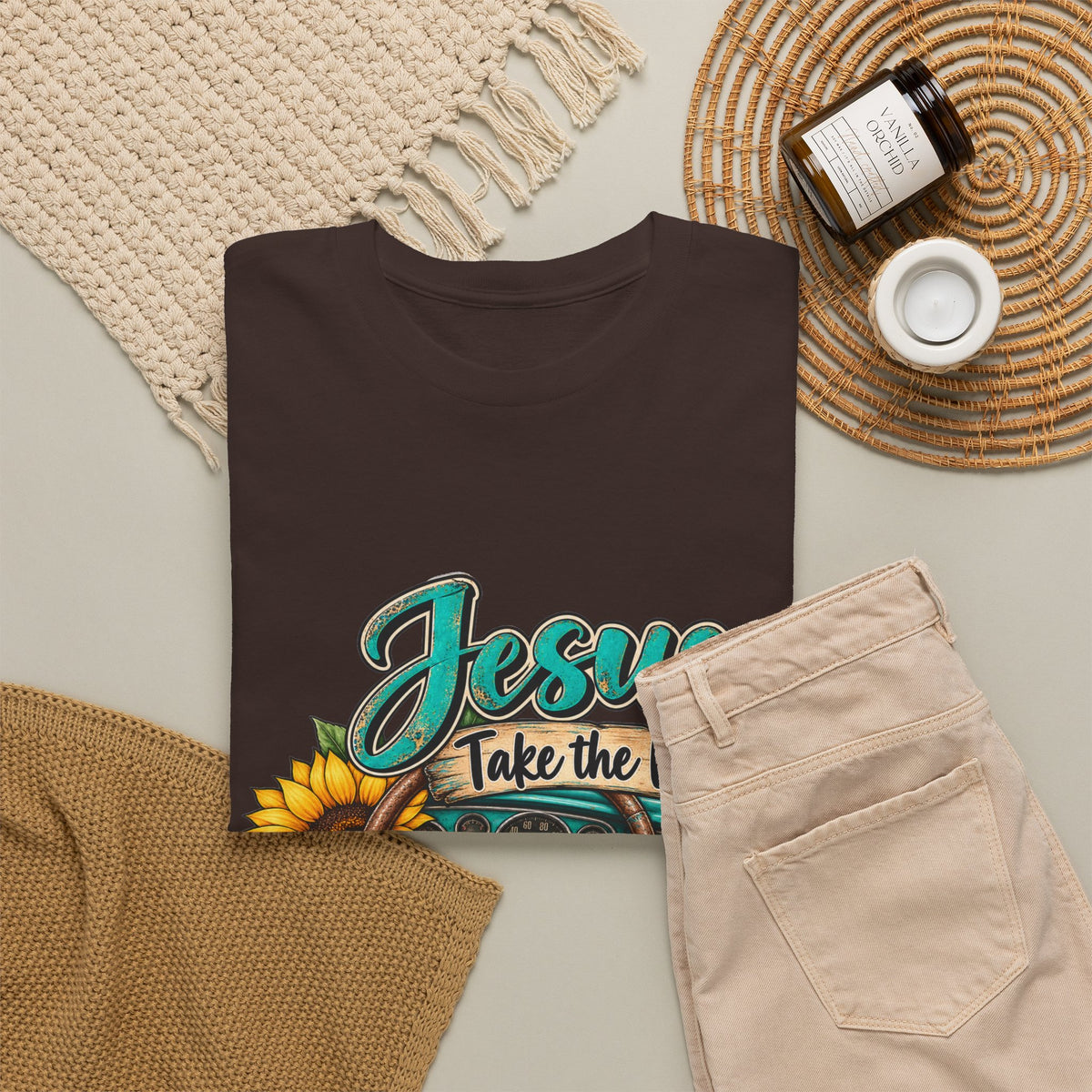 Jesus Take the Wheel T-Shirt – Sunflower Steering Wheel Christian Tee