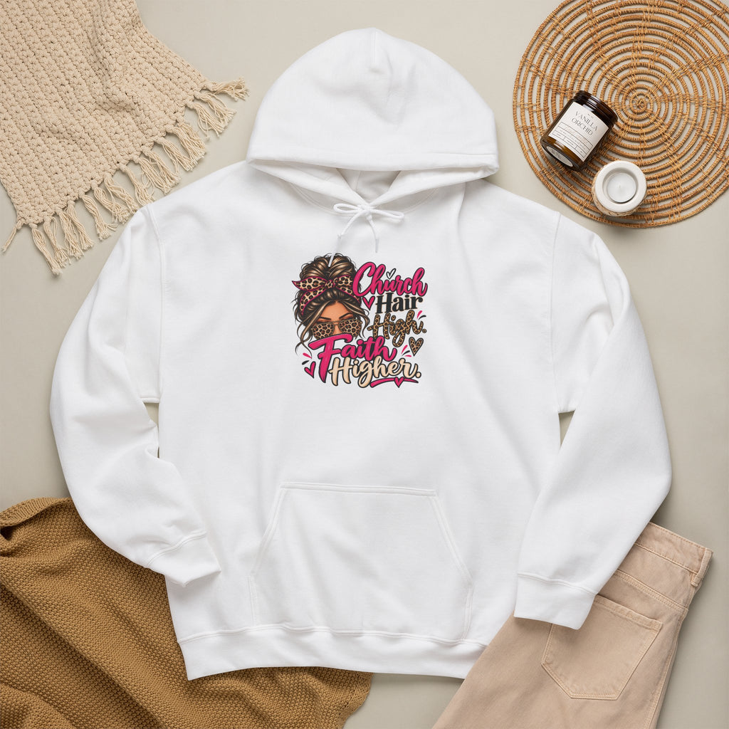 Faith Moves Mountains Hoodie — Messy Bun Girl Leopard Script Faith Apparel