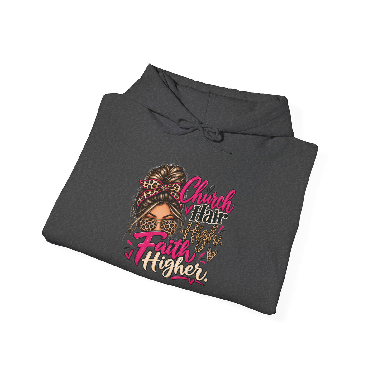 Faith Moves Mountains Hoodie — Messy Bun Girl Leopard Script Faith Apparel