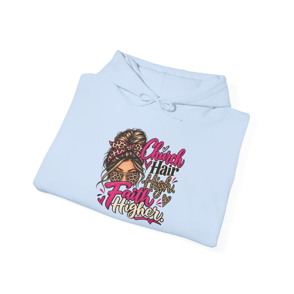 Faith Moves Mountains Hoodie — Messy Bun Girl Leopard Script Faith Apparel