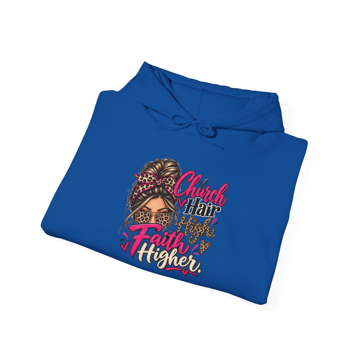 Faith Moves Mountains Hoodie — Messy Bun Girl Leopard Script Faith Apparel