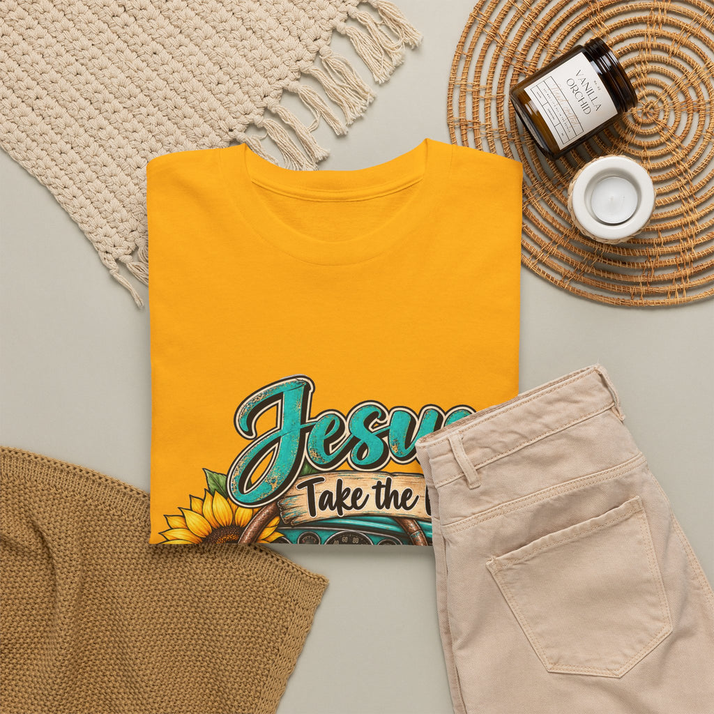 Jesus Take the Wheel T-Shirt – Sunflower Steering Wheel Christian Tee