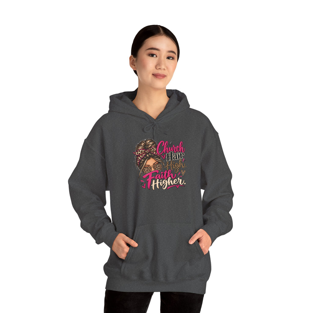Faith Moves Mountains Hoodie — Messy Bun Girl Leopard Script Faith Apparel