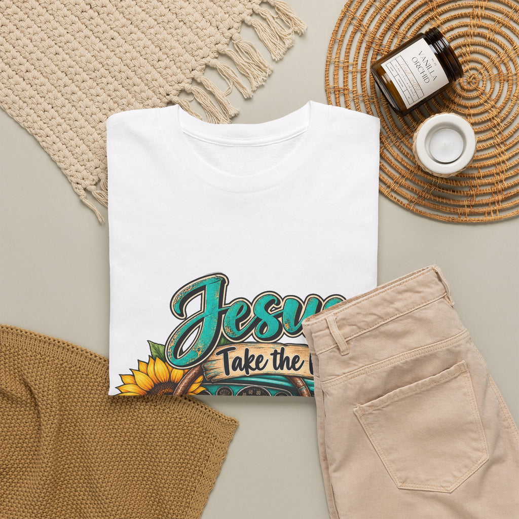Jesus Take the Wheel T-Shirt – Sunflower Steering Wheel Christian Tee