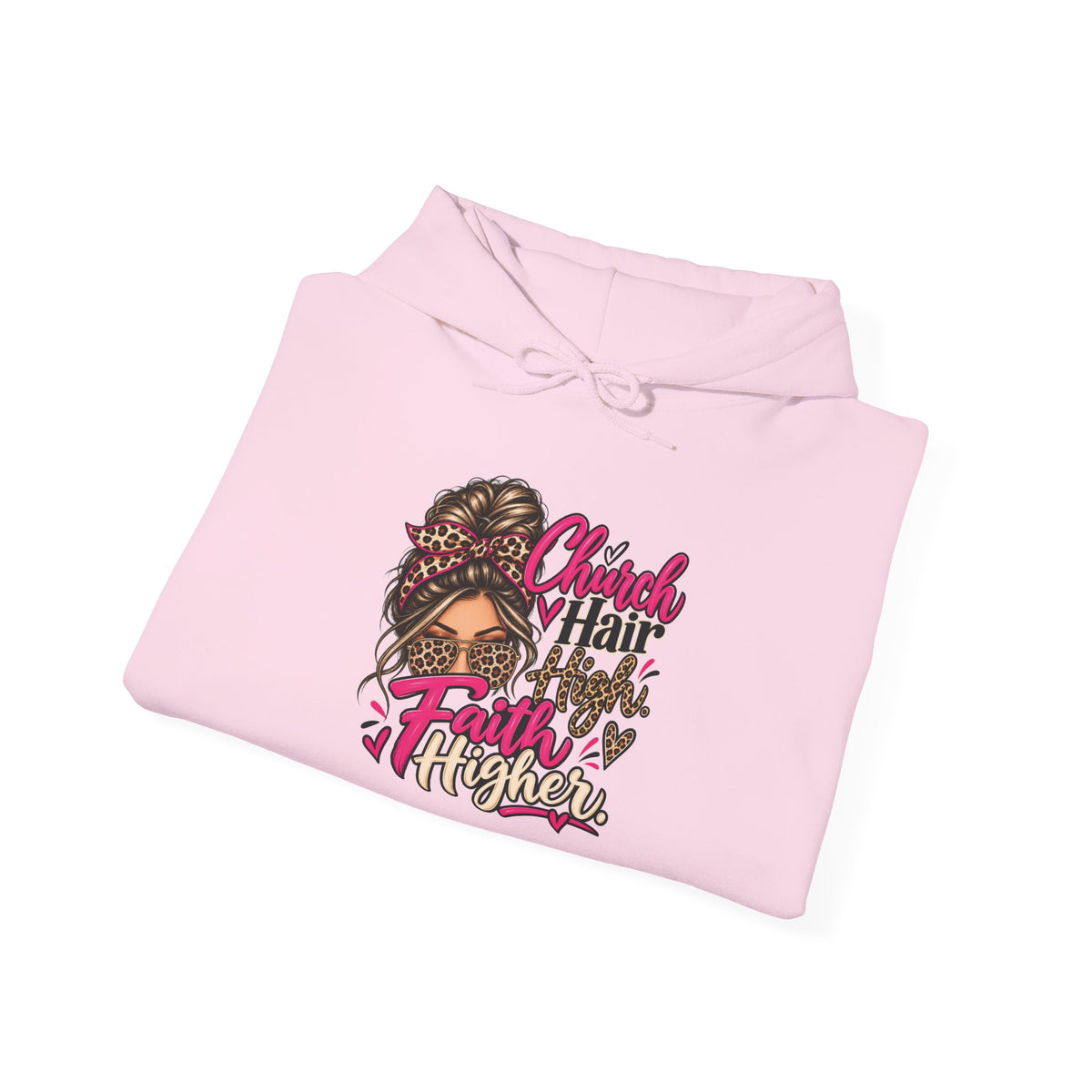 Faith Moves Mountains Hoodie — Messy Bun Girl Leopard Script Faith Apparel