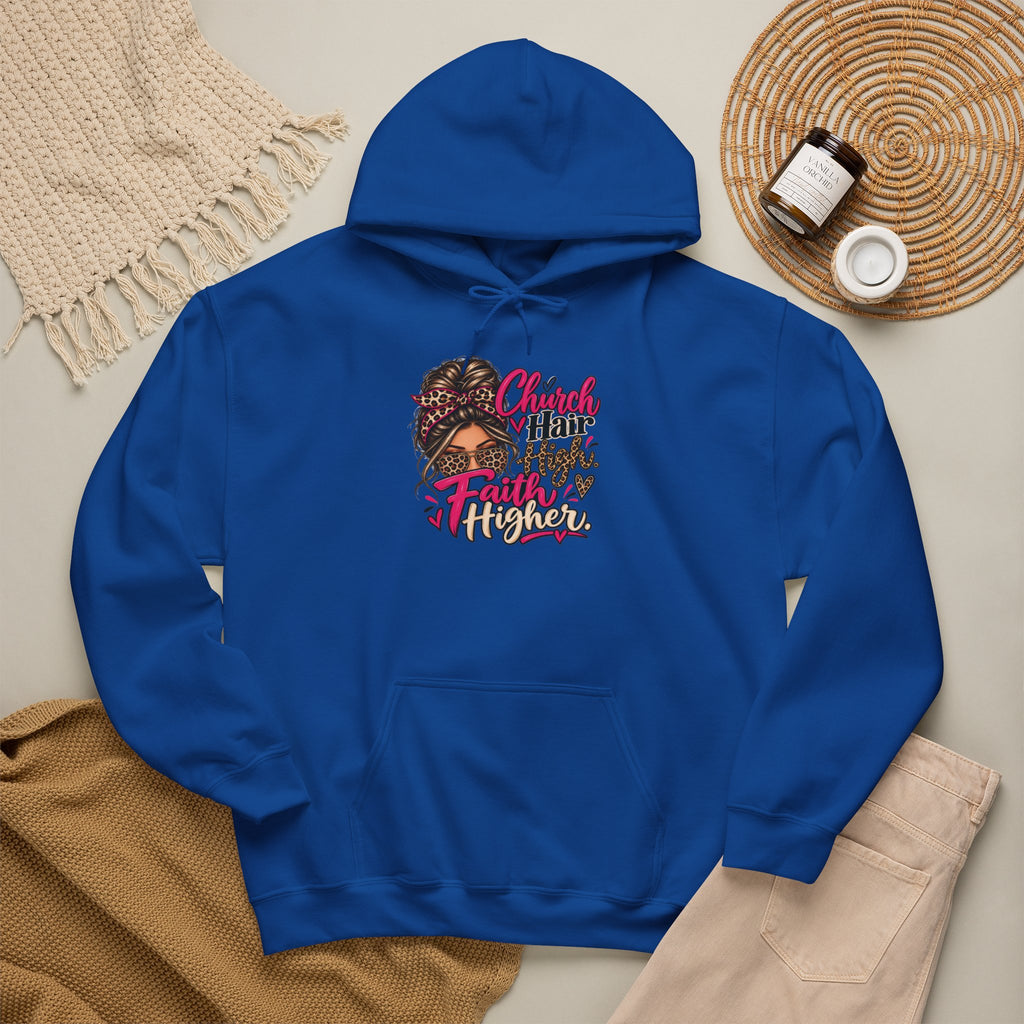 Faith Moves Mountains Hoodie — Messy Bun Girl Leopard Script Faith Apparel
