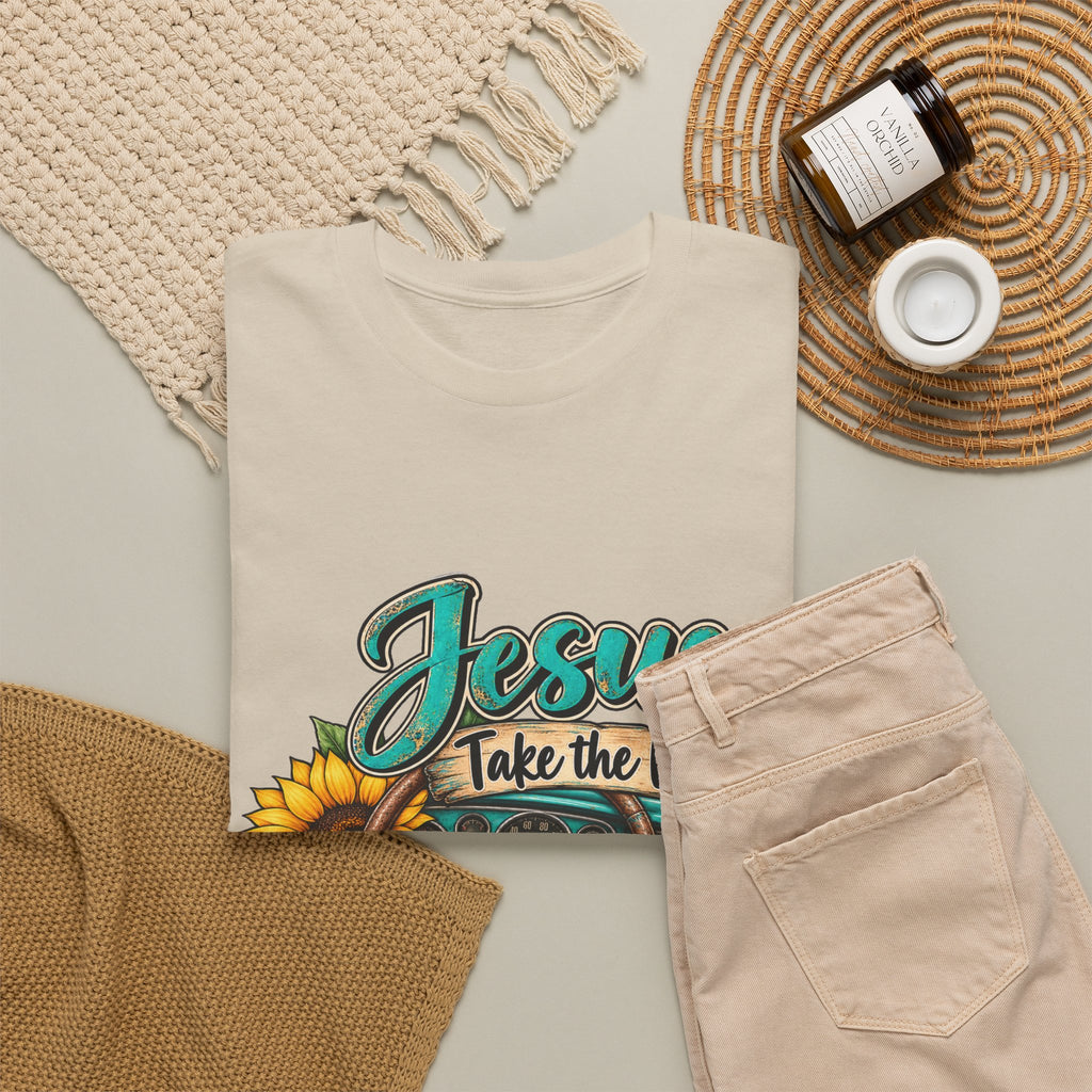 Jesus Take the Wheel T-Shirt – Sunflower Steering Wheel Christian Tee