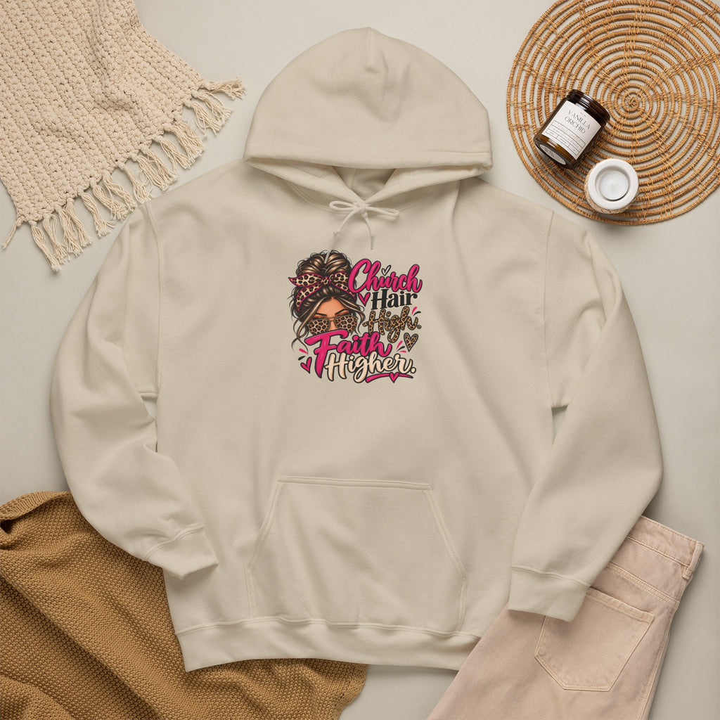 Faith Moves Mountains Hoodie — Messy Bun Girl Leopard Script Faith Apparel