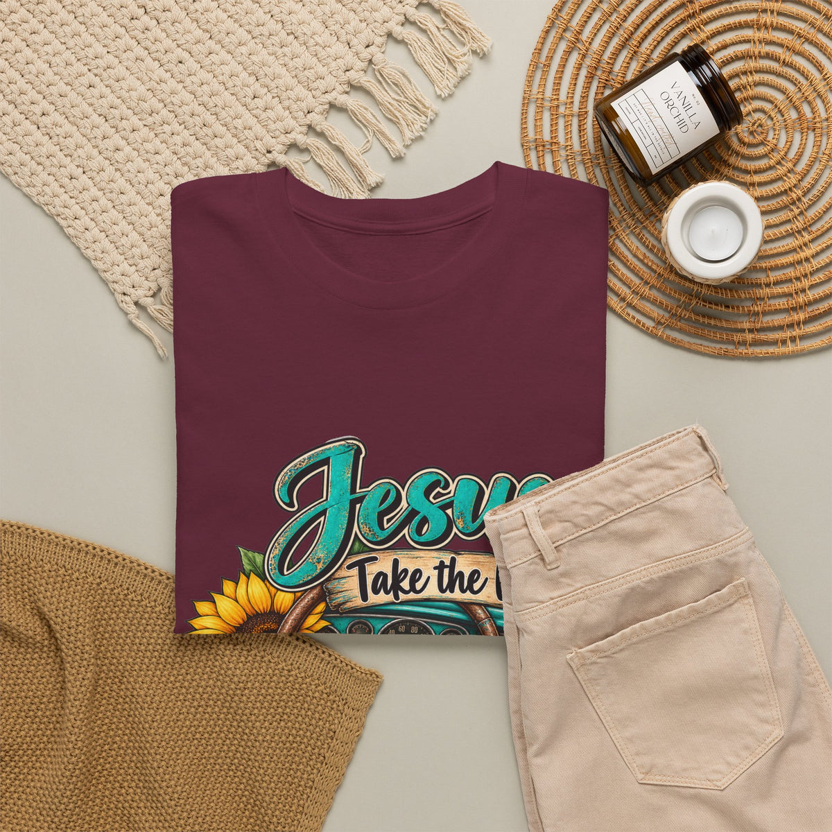 Jesus Take the Wheel T-Shirt – Sunflower Steering Wheel Christian Tee