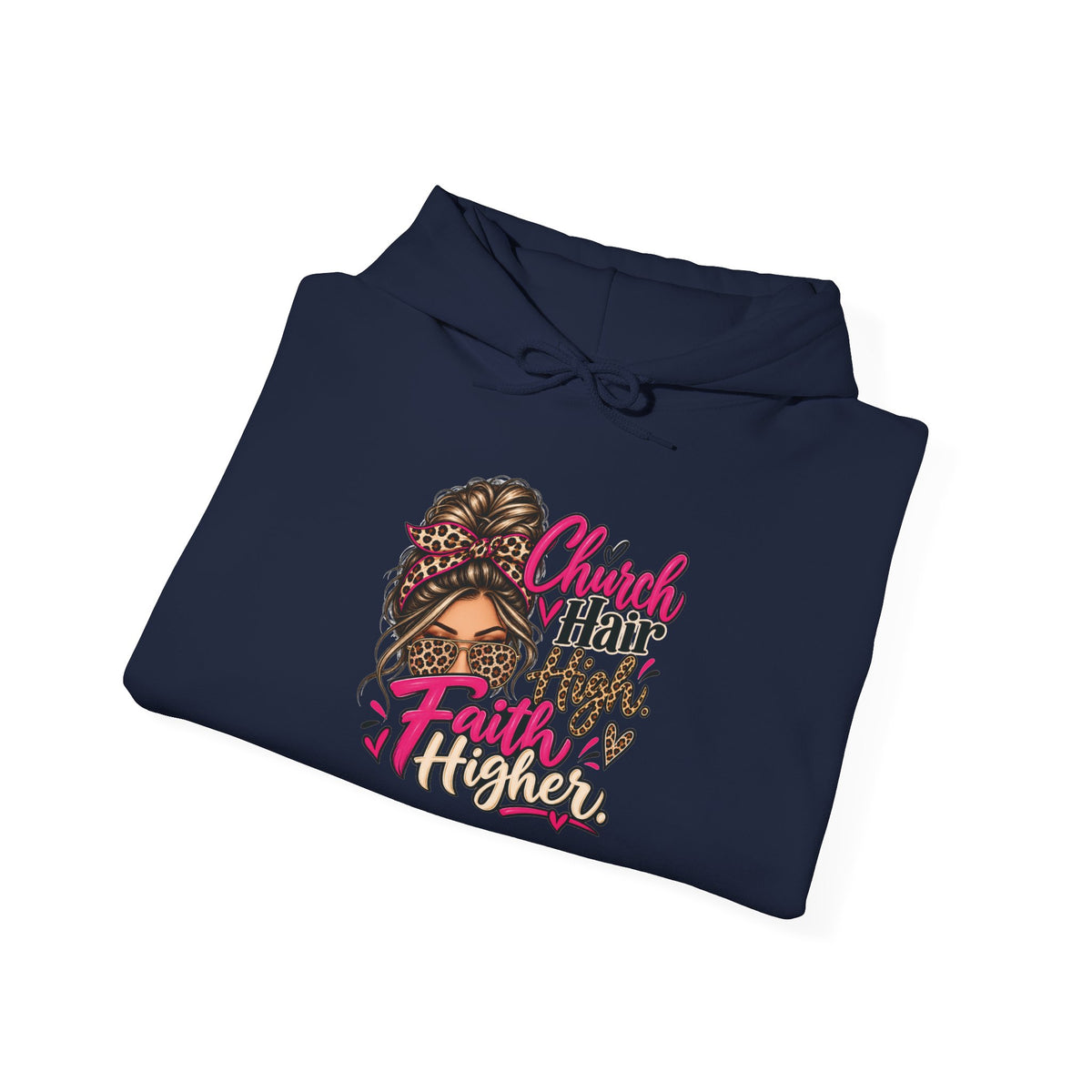 Faith Moves Mountains Hoodie — Messy Bun Girl Leopard Script Faith Apparel