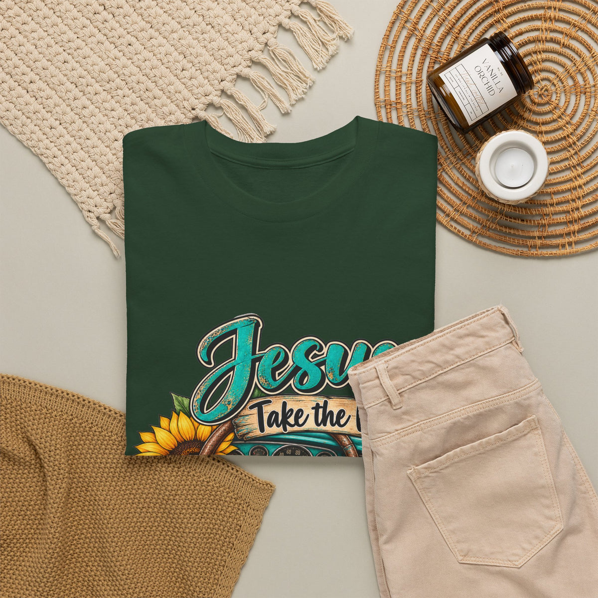 Jesus Take the Wheel T-Shirt – Sunflower Steering Wheel Christian Tee